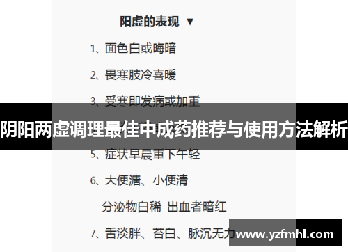 阴阳两虚调理最佳中成药推荐与使用方法解析